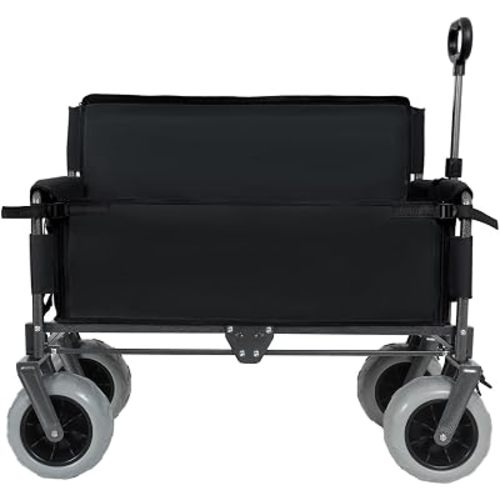 3-in-1 Folding Wagon with Bench Seat 500lbs Capacity Heavy Duty Collapsible Beach Cart with 9"x4" Balloon Wheels, Multi-Functional Outdoor Utility Wagon