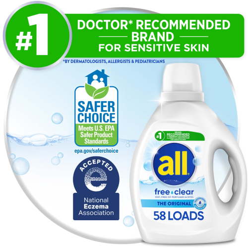 all Stainlifters Free Clear, Safe Washing Liquid Laundry Detergent for Sensitive Skin, Odorless, 58 Loads, 88 Fl. Oz.