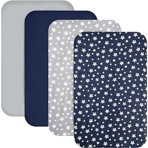 Mini Portable Crib Sheets for Boys (38" X 24") 4 Pack, Compatible with Dream on Me, Delta Porta Crib and Arms Reach Ideal Cosleeper