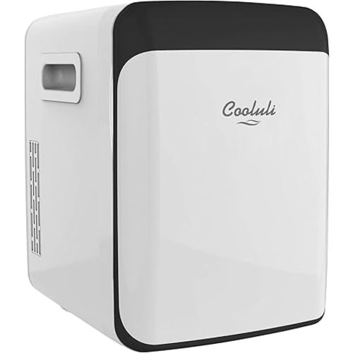 Cooluli 15L Mini Fridge for Bedroom - Car, Office Desk & College Dorm Room - 12V Portable Cooler & Warmer for Food, Drinks, Skincare, Beauty, Makeup & Cosmetics - AC/DC Small Refrigerator (White)