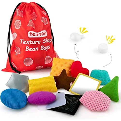 Texture Sensory Bean Bags,Toddler Sensory Toys for Babies,Preschool Toys Set of 13 Beanbags, Shape Sensory Bean Bags with Storage Bag,Develop Fine Motor & Sensory Play for Newborns’ Early Learning