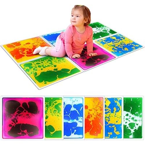 Sensory Floor Tiles for Kids Toddlers: 6 Pack Liquid Play Mats, 12"x12" Squares Autism Sensory Puzzle Pad, Lava Tiles Games Dance Step Pads, Preschool Classroom Montessori Gross Motor Daycare Toys