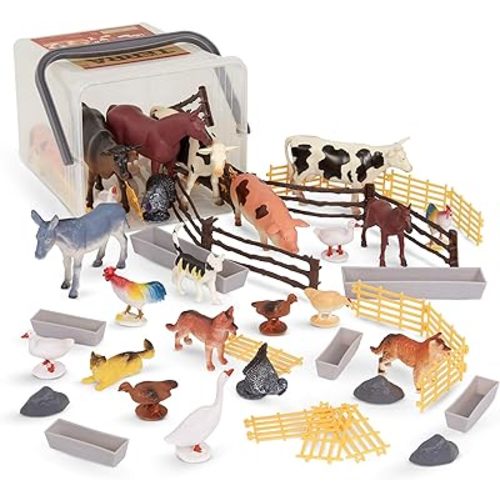 Terra by Battat – Farm Animal Figurines & Accessories – 60Pc Toy Animal Bucket For Kids – Farm Animal Toys – Cows, Pigs, Horses, Cats & More – 3 Years + – Country World