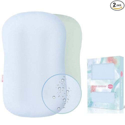 Organic Waterproof Baby Lounger Covers 2 Pack| GOTS Certified 100% Cotton| Removable Cover with Waterproof Liner | Machine Washable and Dry (Cover only)(Blue & Green)