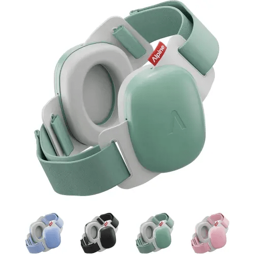 Alpine Muffy Baby Comfort - Protects Hearing for Babies and Toddlers - CE & ANSI Certified - Unique Headband for Safe fit & Comfort - Multi-adjustable for Ages 3-48 Months, 24dB Sound Reduction, Green