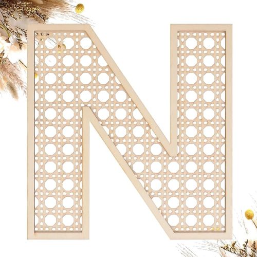 Wooden Rattan Letters 8 inch Wood Letters N for Wall Decor Crafts Boho Nursery Decor for Baby Shower Wedding Bedroom Name Signs Large Rustic Letter Home Decoration