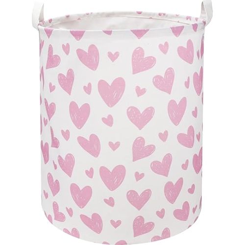 Pink Heart Laundry Hamper,kids laundry Basket,Girls Nursery Hamper,Waterproof Storage Bin for Bedroom,Clothes Organizer Basket,Toys Bin,Room Decor(Pink Heart)