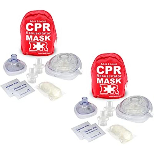 Ever Ready First Aid Adult and Infant CPR Mask Combo Kit with 2 Valves with Pair of Vinyl Gloves & 2 Alcohol Prep Pads - Red (2)