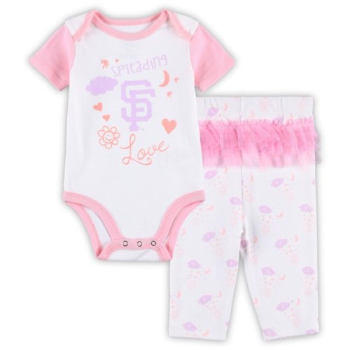 San Francisco Giants Newborn & Infant Spreading Love Bodysuit & Tutu with Leggings Set - White/Pink