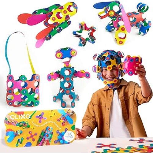 Clixo Rainbow 42 Piece Pack - Flexible, Durable, Imagination-Boosting Magnetic Building Toy- Modern, Modular Designs for Hours of STEM Play. A Multi-Sensory Magnet Toy, Travel Friendly. Ages 4-99