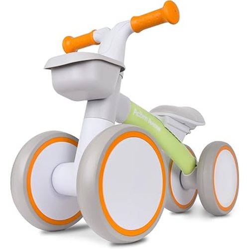 Baby Balance Bike for 1 Year Old Boys Girls 12-24 Month Toddler Balance Bike, Storage Basket, 4 Wheels and Adjustable Seat, Toddler First Bike, First Birthday Gifts