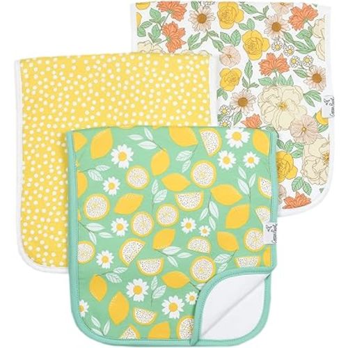 Copper Pearl Premium Baby Burp Cloths - 3-Pack Large Cotton Burp Cloths, Extra Soft Spit Up Rags with 3 Absorbent Layers, Perfect for Baby Girl Gifts (21" x 10" Size, Lemon Set)
