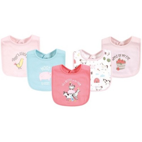 Hudson Baby Infant Girls Cotton Bibs, Pink Farm Animals, One Size