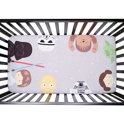 Lambs & Ivy Star Wars Galaxy Cotton Fitted Crib Sheet - Yoda/Darth Vader/R2D2
