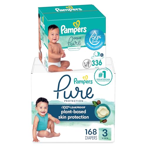 Pampers Pure Protection Disposable Baby Diapers Size 3, 168 Count with Aqua Pure Baby Wipes, 6X Pop-Top Packs (336 Count)