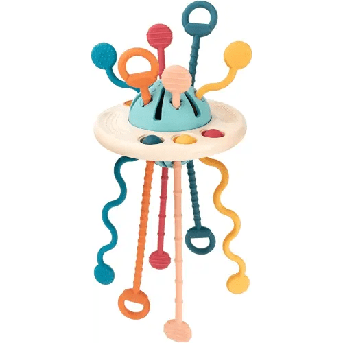 Baby Sensory Montessori Silicone Toy for 6-12 Months, Travel Pull String Toy for 12-18 Months, Developing Fine Motor Skill, Multi-Sensory Activity Toy for 1 Year Old Toys, Birthday Gift for Toddlers