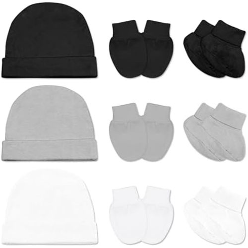 Newborn Hat, Baby Mittens Newborn Socks Set, No Scratch Baby Hats and Infant Mittens Socks, Cotton Infant Gloves Beanie Sock