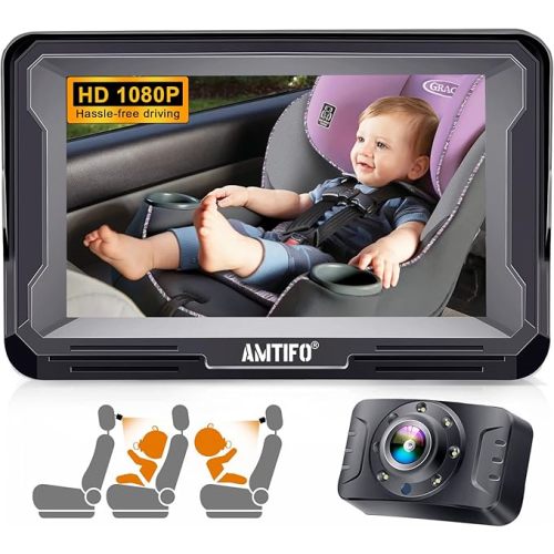 Baby Car Camera Ease Installation: Gifts for Newborns Eye Protection Crystal Night Vision 360 Rotation Backseat Camera 2 Kids Rear Facing Carseat Camera 1080P Car Baby Monitor