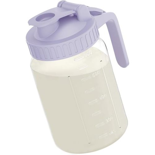 Breast Milk Pitcher Jug - 32 oz Glass Mason Jar Airtight Pitcher with Pour Spout Handle for Breastmilk, Iced Tea, Ice Drinks Storage Container(Purple)