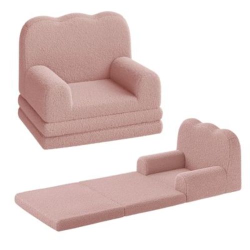 Kids Couch, 2-in-1 Convertible Teddy Fleece Fabric Toddler Sofa Chair, Soft Fold Out Couch Lounge for Kids for Birthday Gift