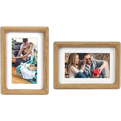 4x6 Picture Frame Set of 2 Light Wood Color Photo Frames Display Pictures 3x5 with Mat or 4x6 without Mat Multi Photo Frames Collage for Wall or Tabletop Decor