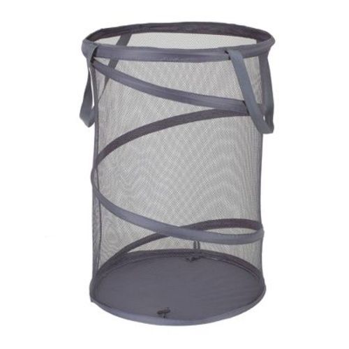 Household Essentials Pop Up Hamper Poly Mesh Bag Gray: Portable Collapsible Laundry Basket, 25" Height, 3.7 Cu Ft Capacity