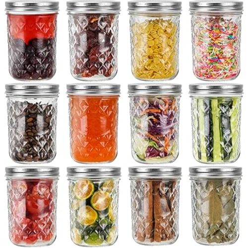 16oz Wide Mouth Glass Mason Jars 12 Pack, 480 ml Glass Canning Jars with Airtight Lids, Ideal for Salad, Meal Prep, Perserving,Pickling, Jam, Honey With Lids