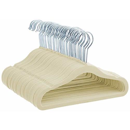 Amazon Basics Kids Velvet, Non-Slip Clothes Hangers, Beige - Pack of 50