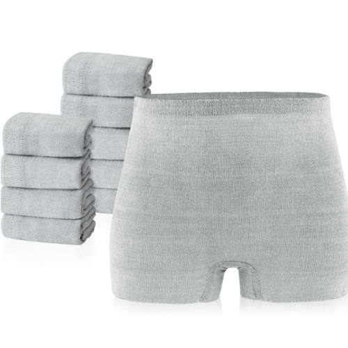 PurComfy 10 Pcs Postpartum Underwear for Women, High Waisted Disposable Boyshort Underwear for Mom Postpartum, Seamless Under Wear for Postpartum Essentials, Waist 28"- 42" Stretched, Grey