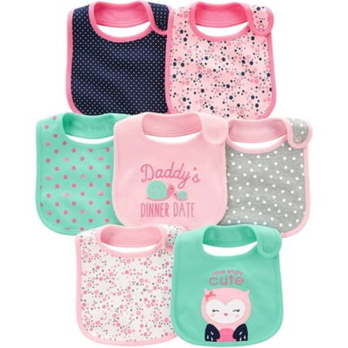 Simple Joys by Carter's Baby Girls' Feeding Bib, Pink/Mint Green, One Size, 7 Piece