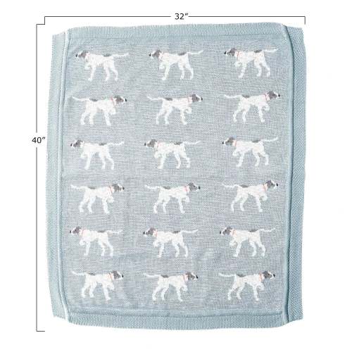 Cotton Knit Baby Blanket with Pointer Dog