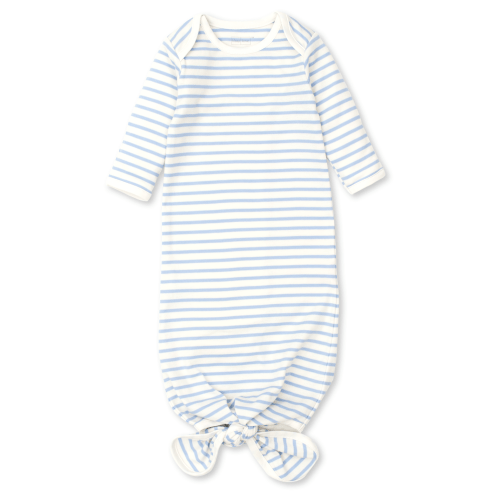 Basic Stripe Knotted Gown, White with Blue