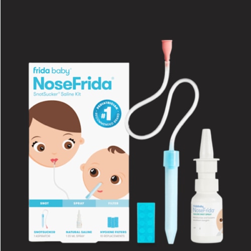 Frida Baby Saline Kit, Includes NoseFrida Nasal Aspirator for Baby, Baby Nose Sucker, Saline Nasal Spray for Babies with 10 Extra Hygiene Filters, Nasal Spray Decongestant, 0.68 fl oz