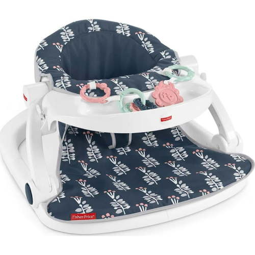 Fisher-Price Portable Baby Chair Sit-Me-Up Floor Seat With Snack Tray And Developmental Toys, Navy Garden