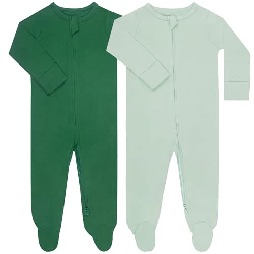 GUISBY Footed Long Sleeve Baby Pajamas with Zipper Cotton Infant Sleepwear
