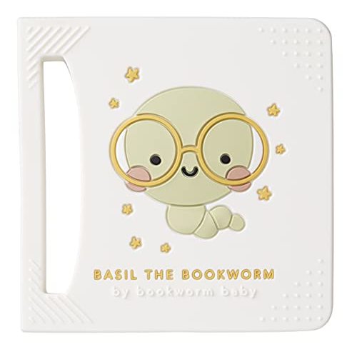 Basil The Bookworm Baby Teether - BPA-Free Silicone, Original Book-Shaped Teething Toy for Babies 3+ Months (Soft Textures, Easy-to-Hold, Freezer Safe)