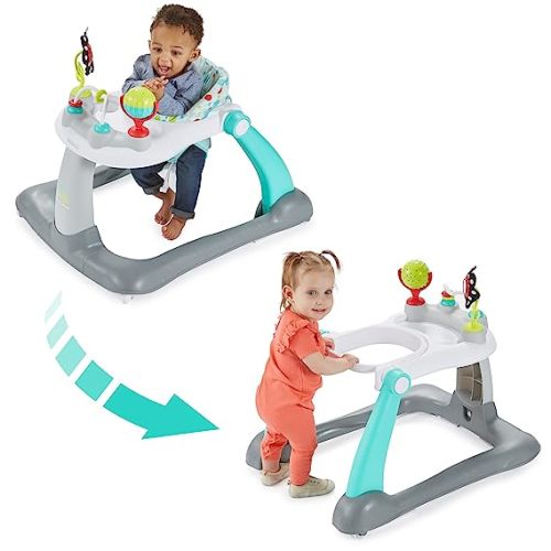 Kolcraft Tiny Steps 2-in-1 Baby Activity Walker, Foldable Baby Walker with Wheels, Seated and Walk-Behind Baby Push Walker, Baby Walker for boys, Baby Walker for Girls, Toddler Walker - Bubbles