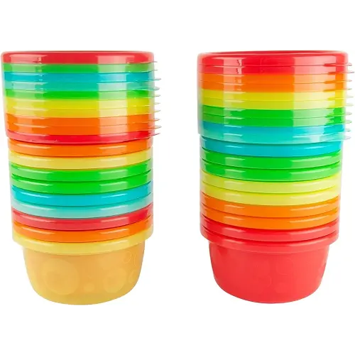 The First Years Take and Toss Toddler Feeding Value Set - Includes Dishwasher Safe Toddler Bowls with Snap-On Lids - 20 Count