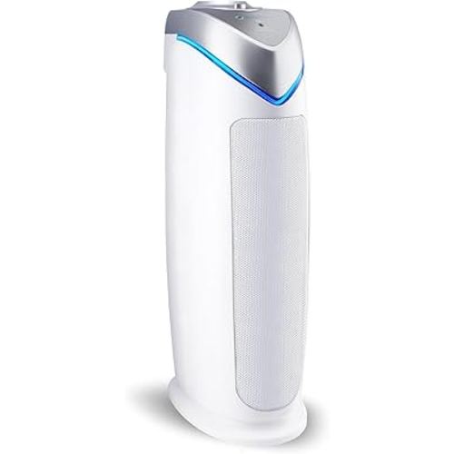 GermGuardian Air Purifier for Home with HEPA Pure Filter, for Wildfire Smoke, Pet Dander, Pollen, Odors, Large Rooms - 743 Sq. Ft., Removes 99.97% Pollutants, UV-C Light, 22", AC4825W, White