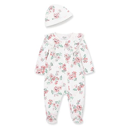 Little Me Clothes for Baby Girls 100% Cotton Scratch-Free Tag Footed One-Piece Romper and Hat Sleeper Set Preemie to 9 Months