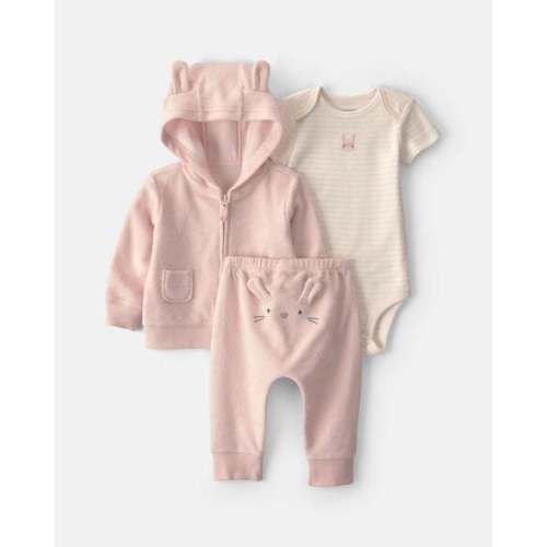 Baby Girl 3-Piece Bunny Terry Layering Set - Pink | Carter's