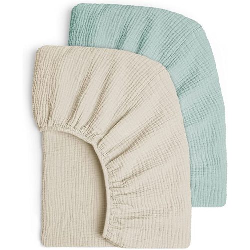 Lulu moon Muslin Crib Sheets - Fitted Crib Mattress Sheets for Boys and Girl - 28"x 52", 2 Pack (Cream & Roman Green)