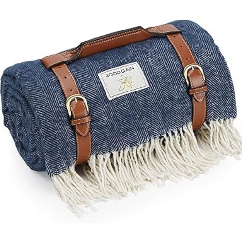 Waterproof Picnic Blankets- Extra Large Outdoor Blanket Foldable, Beach Blanket with PU Handles, Sandproof Picnic Mat for Hiking, Camping, Lawn, Park, Grass. Blue