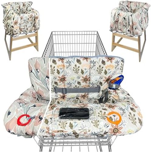 Shopping Cart Cover for Baby Grocery Cart Cover for Baby boy and Baby Girl, High Chair Cover for Baby and Toddler, Baby Registry Gift - Waterproof - Extra Large - Cotton - Double Sided (Ivory)