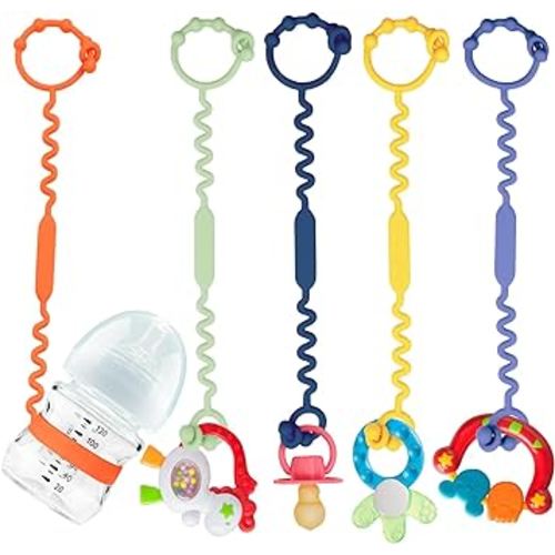 Toy Straps for Baby, 5 Pack Silicone Toy Straps for Stroller, Toy Safety Straps for Teether Toy, Pacifier, Sippy Cup Straps, Adjustable Toy Holder for Stroller, High Chair - BPA Free