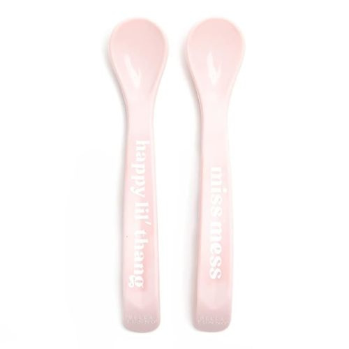 Bella Tunno Wonder Spoons - Soft Baby Spoon Set Safe for Baby Teething & Toddler Spoons, Food-Grade BPA Free Silicone Self Feeding Spoon 2pk, Happy Lil Miss Mess