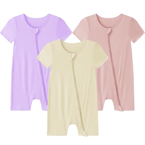 Ekkimy Baby Romper 3 Pack Bamboo Rayon Footless Short Sleeve Zipper Romper