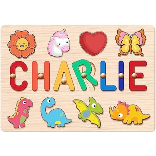 BeneCharm Name Puzzle for Kids Personalized, Easter Gifts for Toddlers, First Birthday Gifts for Boys Girls - Name Puzzles for Toddlers Over 1 with Engraved Text on Back, Personalized Baby Gifts