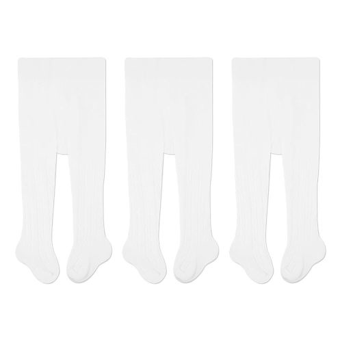 CozyWay Baby Tights - Baby Girl and Boy Leggins Cable Knit Comfy Cotton Infant 0-3 Months Unisex White - 3 Pack