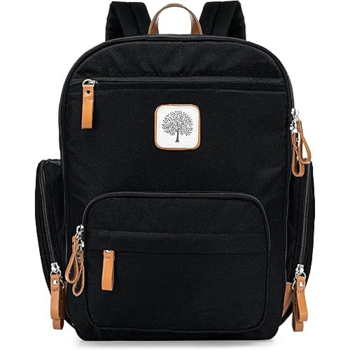 Parker Baby Co. Diaper Backpack - Full Zip Diaper Bag with Insulated Pockets - Black